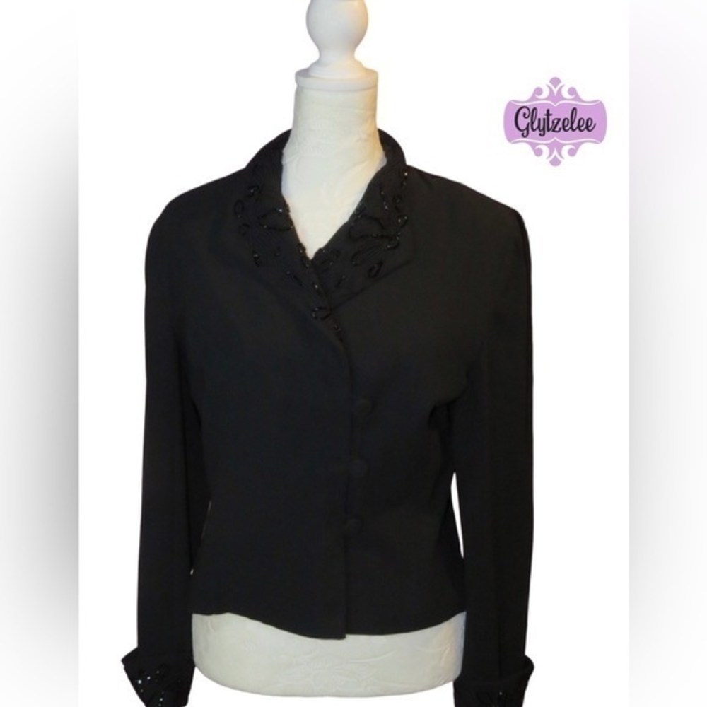 𝅺talbots‎ Vintage Black beaded detail blazer Women’s Size 6